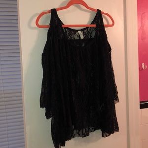 Free People Cold Shoulder Black Top